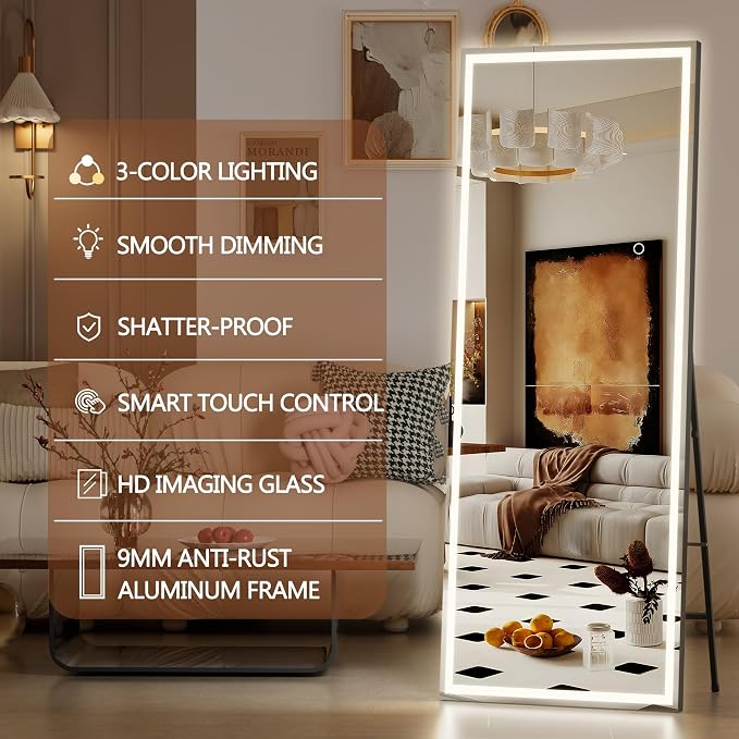 Hasipu Full Length Mirror with Lights, Full Body Dressing Hanging Mounted Mirror - Image 5
