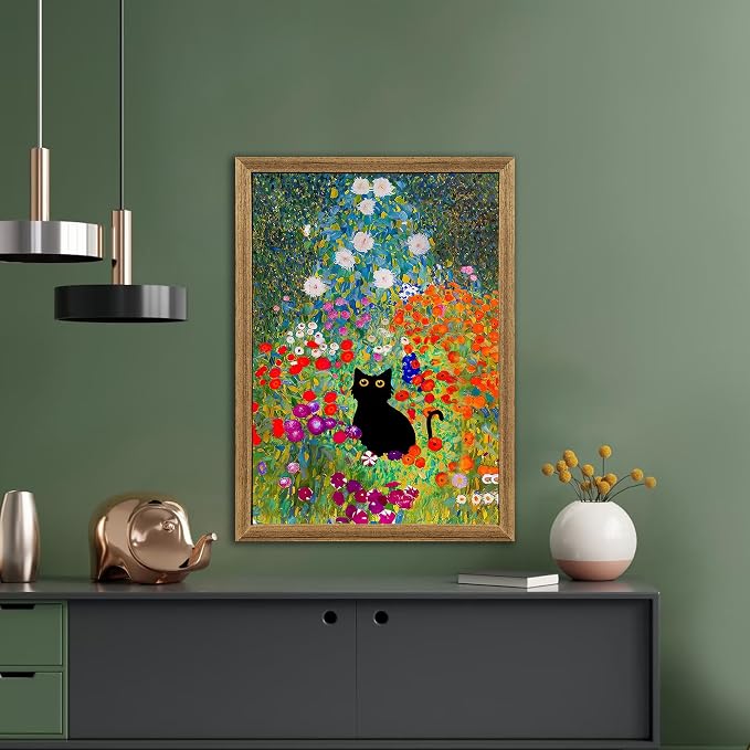 Fantasy Artists Gustav Klimt Canvas Wall Art, Framed Aesthetic Cat Floral Wall - Image 5