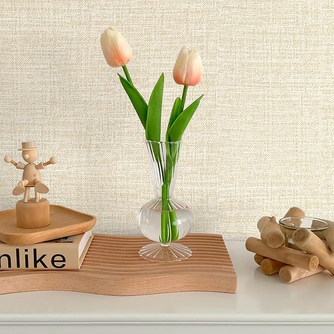 Beige Grasscloth Peel and Stick Wallpaper 17.3"x120" Faux Linen Textured - Image 3