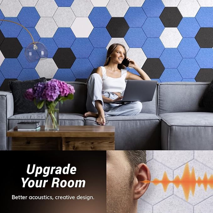18 Pack Hexagon Acoustic Panels, TONOR 12"x 10"x 0.4" High Density Sound Proof - Image 4