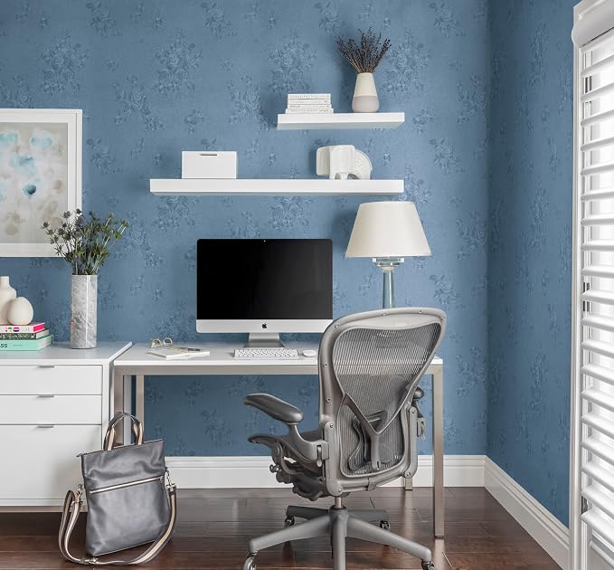 Erfoni 197"x17.7" Grey Blue Peel and Stick Wallpaper Thicken Floral Embossed - Image 7