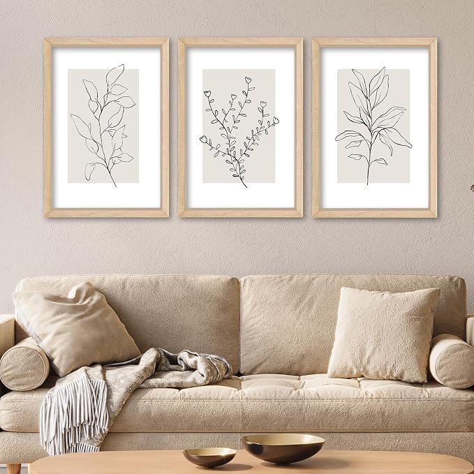 YWJKWLGS Neutral Botanical Prints Framed Wall Art Decor 16x24 Inch Set of 3 - Image 3