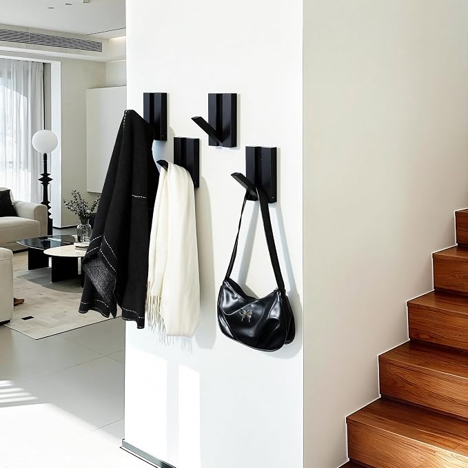 Folding Wall Hooks 4Pack: Black Modern Wooden Coat Hooks Mount - Image 9