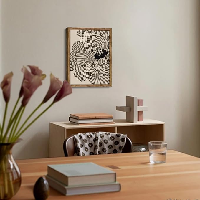Framed Abstract Floral Wall Art, Neutral Lines Flower Canvas Wall Decor Painting - Image 6