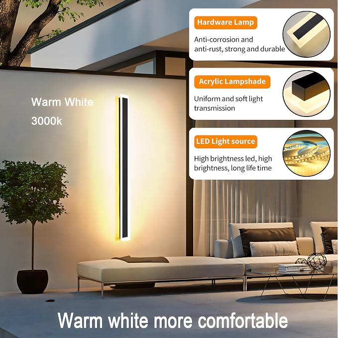2Pack 39inch Long Outdoor Modern LED Wall Light, 30W Waterproof IP65 Warm White - Image 3