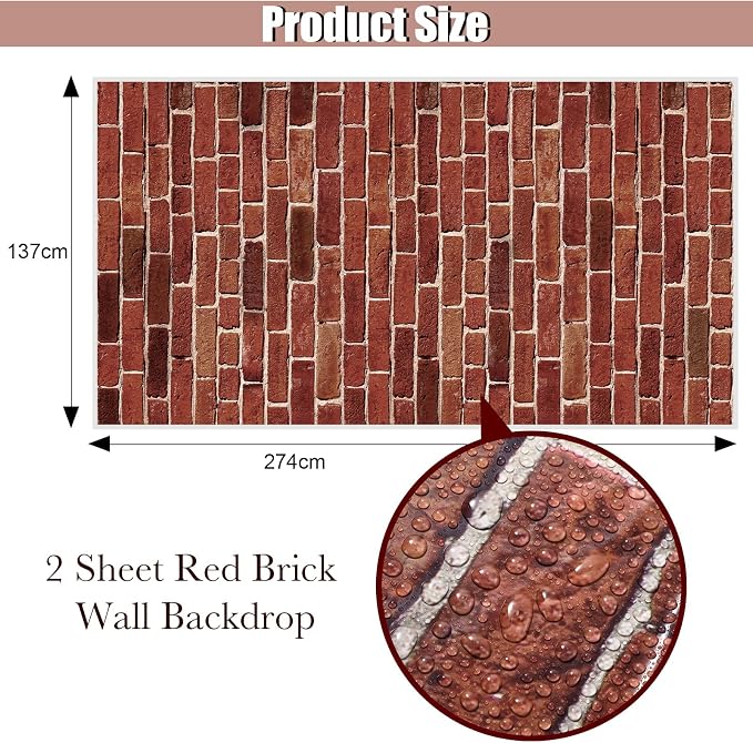 Chuangdi 2pcs 4.5 x 9 Feet Brick Wallpaper Peel and Stick Backdrop Tablecloth - Image 2