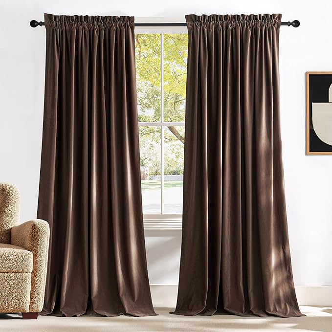NICETOWN Brown Velvet Room Darkening Curtains 90 inches Long, Home Decor Light by NICETOWN