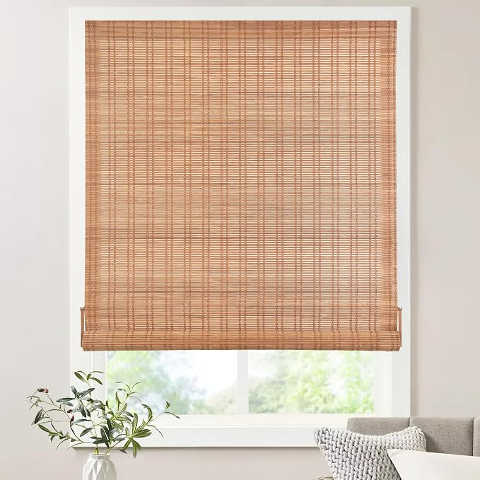 LazBlinds No Tools No Drill Bamboo Roller Shades, Cordless Bamboo Blinds by LazBlinds