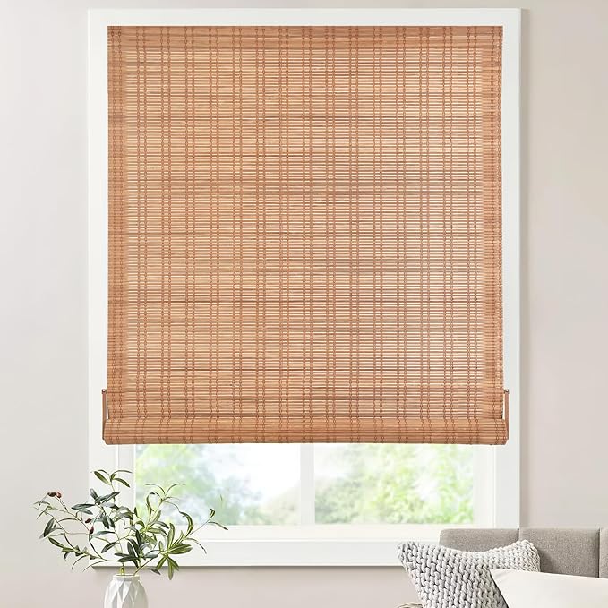 LazBlinds No Tools No Drill Bamboo Roller Shades, Custom Cordless Bamboo Blinds by LazBlinds