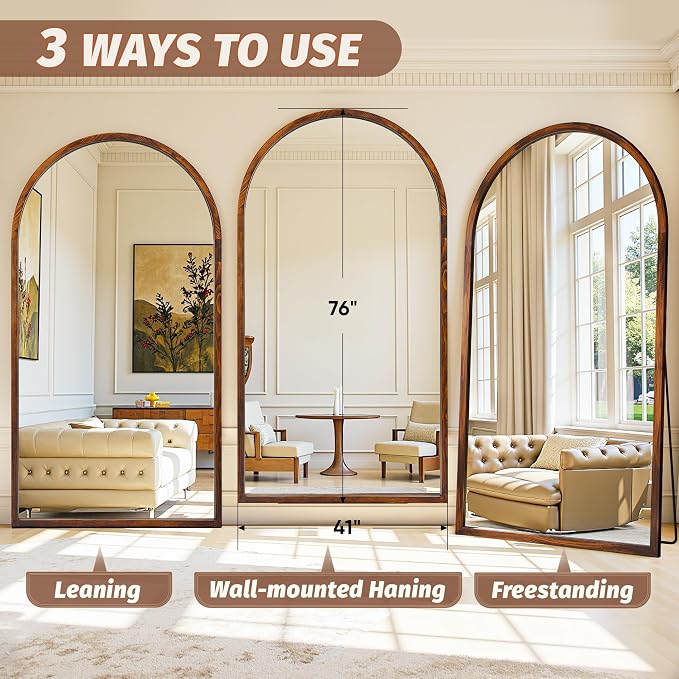 Full Length Mirror 76"×41" Floor Mirror Standing Tall Mirror, Arched Stand up - Image 7