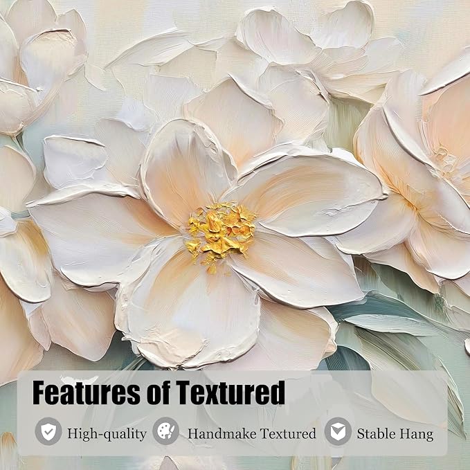 Anolyfi White Textured Flowers Canvas Wall Art - Image 5