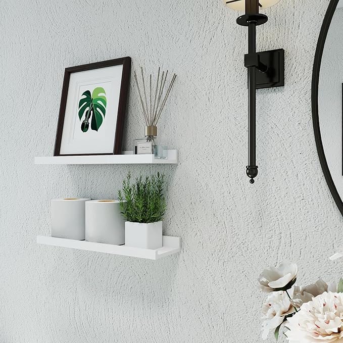 White Floating Shelves for Wall Decor, Wall Mounted Wood Storage Shelf for - Image 4
