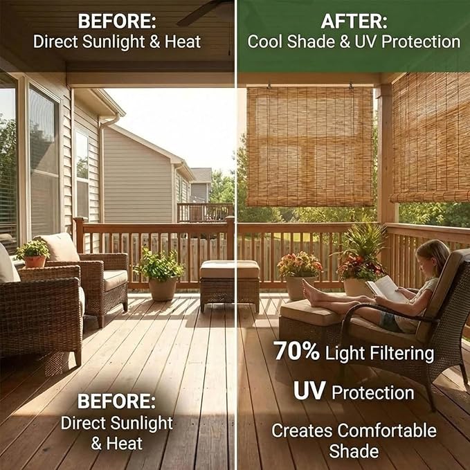 Bamboo Roller Shades for Outdoor Patio, Waterproof Sun Shades Privacy Blinds - Image 5