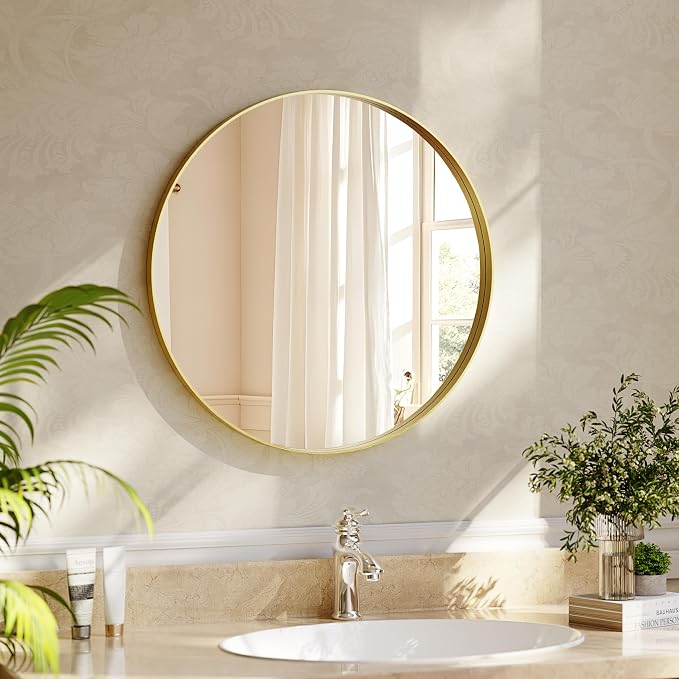 24 inch Round Bathroom Mirror, Living Room, Hanging or Leaning by Unknown