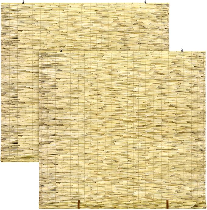 DoubleFill 2 Pcs Bamboo Shades Outdoor Reed Roll up Blinds 60" W x 72" H by DoubleFill