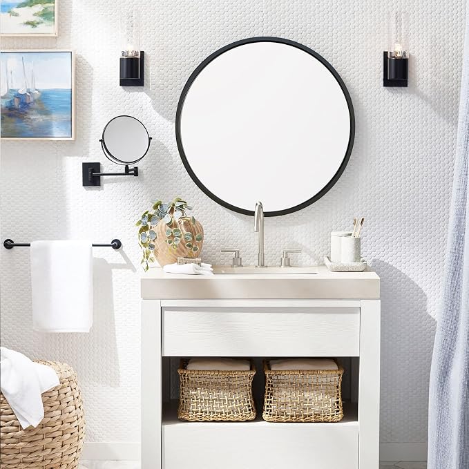 G-LEAF Black Round Mirror 24 inch, Circle Mirror - Image 2