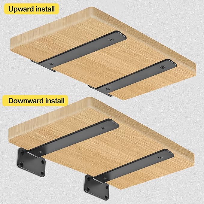 4 Pack - 14 inch Black Hidden L Shelf Bracket Iron Floating Shelf Brackets - Image 8
