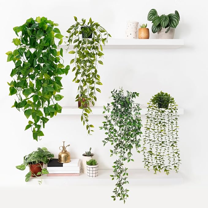 BLEUM CADE Fake Hanging Plants Mixed Set, Faux Hanging Potted Plants Greenery - Image 2