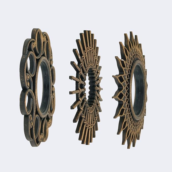 Retro Gold Mirrors for Wall Pack of 3. Round Mirrors. Decorative Mirrors.Small - Image 8