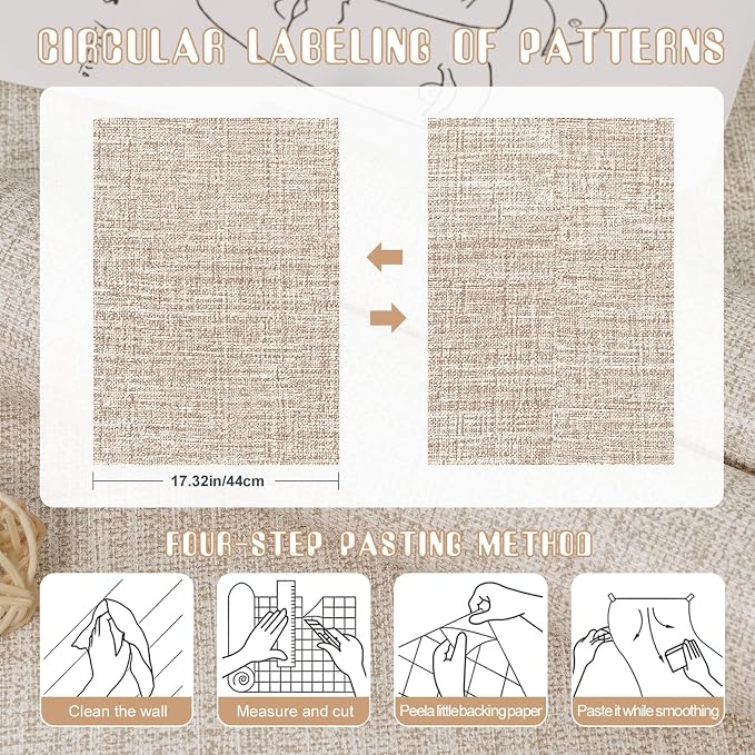 Amiya Grasscloth Khaki Wallpaper 17.3"x80" Peel and Stick Tan Faux Fabric Linen - Image 9