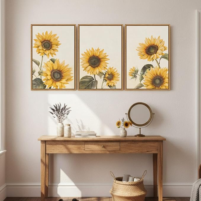 3 Piece Large Framed Floral Sunflower Wall Art - Image 5