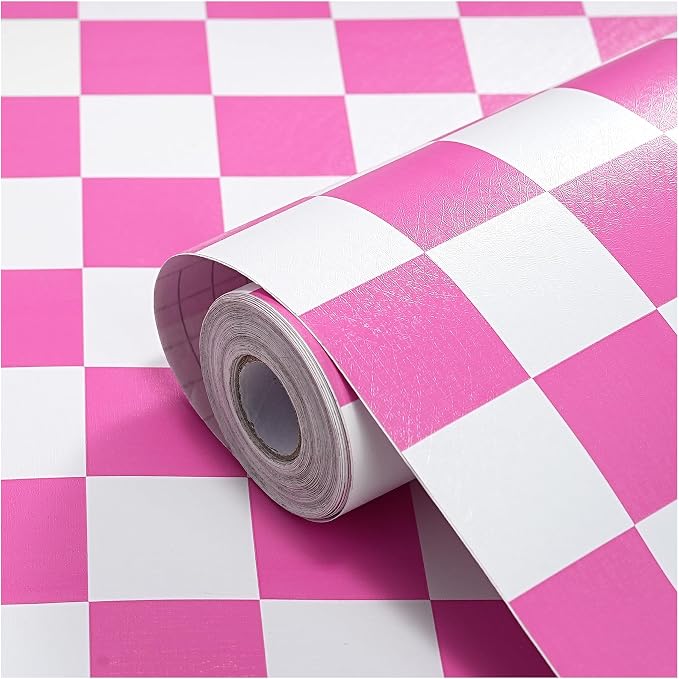 Modern Peel and Stick Wallpaper Pink and White Mosaic Checkered Contact Paper by OSECAGE