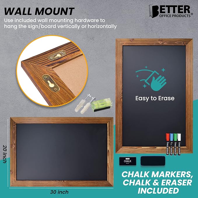Better Office Products Magnetic Chalkboard, 20x30 Rustic Wood Frame Chalkboard - Image 3