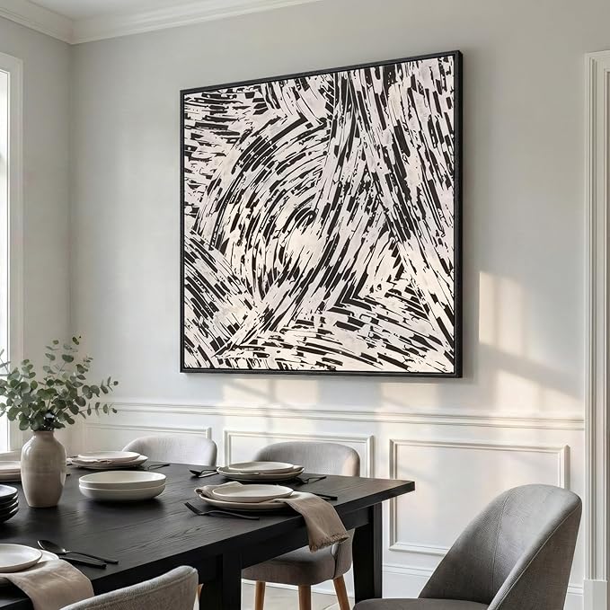 Large Framed Black and White Abstract Wall Art - Image 4