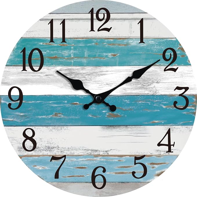 KECYET Wall Clock Battery Operated 12 Inch Outdoor Beach Style Blue Coastal by KECYETWALLCLOCK