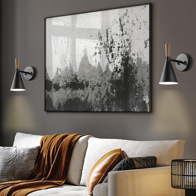 Globe Electric Plug-in or Hardwire Wall Sconce, Matte Black, Wood-Tone Switch - Image 3