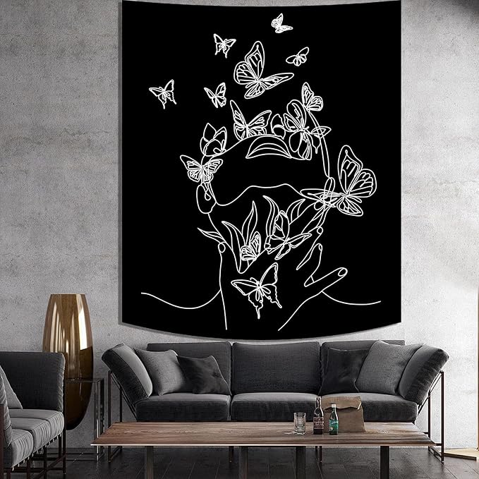 Black and White Tapestry for Bedroom Aesthetic Butterfly Tapestry Minimalist - Image 6