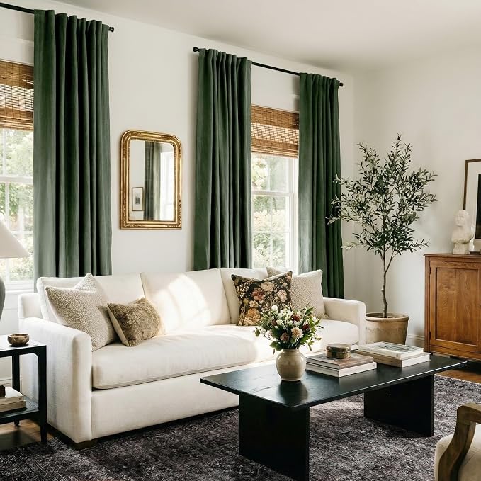 100% Blackout Shield Green Linen Blackout Curtains - Image 5
