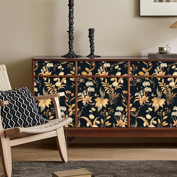 Simon&Siff Vintage Wallpaper Peel and Stick Black Gold Floral Wallpaper - Image 4