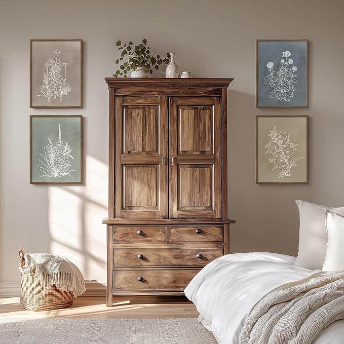 Framed Boho Botanical Wall Art for Living Room, 4 Piece Rustic Floral Canvas - Image 4