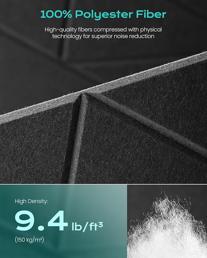 18-Pack Acoustic Panels, 11.8"x11.8"x0.4" Soundproof Wall Panels, Peel & Stick - Image 3