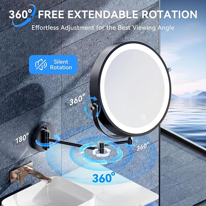 10'' 30X/1X Wall Mounted Lighted Makeup Mirror, 5000mAh Rechargeable - Image 7