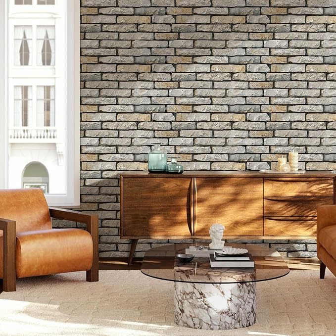 COMSTICKC 3D Stone Wall Panel Peel and Stick, DIY Lightweight PVC Stone Brick - Image 6