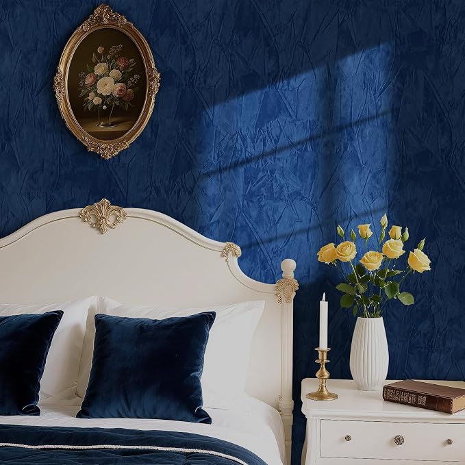 30" x 160" Large Self Adhesive Velvet Wallpaper Blue Flocking Liner Blue Felt - Image 4