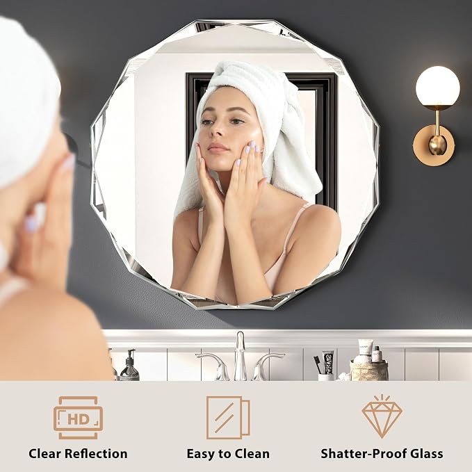 Bathroom Mirrors for Over Sink, Round Frameless Mirrors for Wall, 20x20 Inch - Image 3