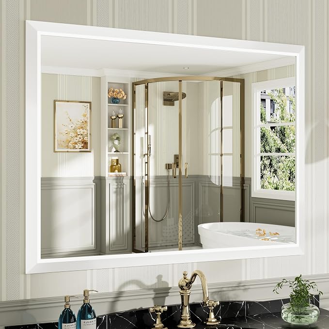 48x36 Inch White Bathroom Mirror by Briivuemodernmirrors