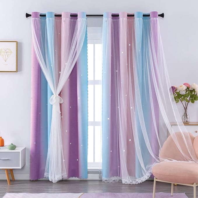 XiDi Curtains for Bedroom Decor, Rainbow Pink Purple/52/90 by Addsomecolortolife
