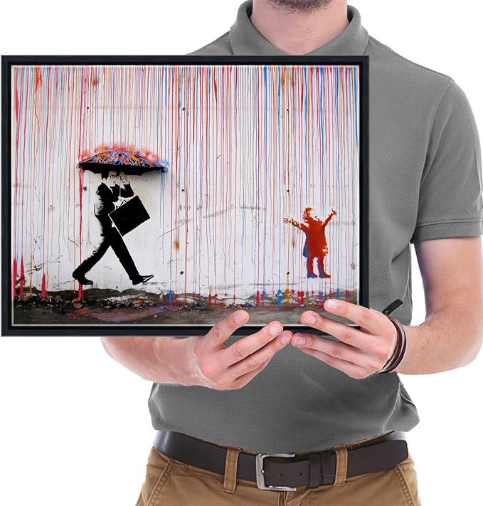 Wieco Art Framed Banksy Raining Day or Colorful Graffiti Street Famous Canvas - Image 5