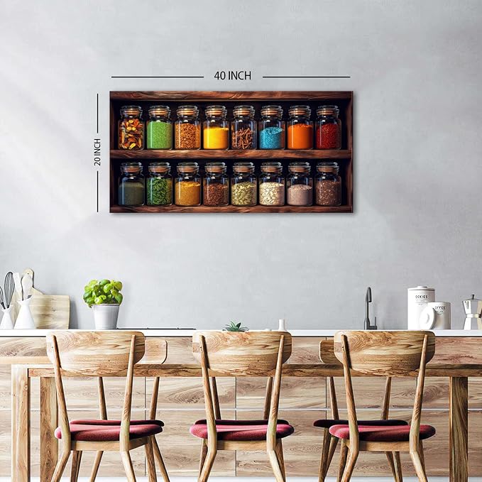 Colorful Kitchen Wall Art Mason Jar Spices Pictures Dining Room Wall Decor - Image 3