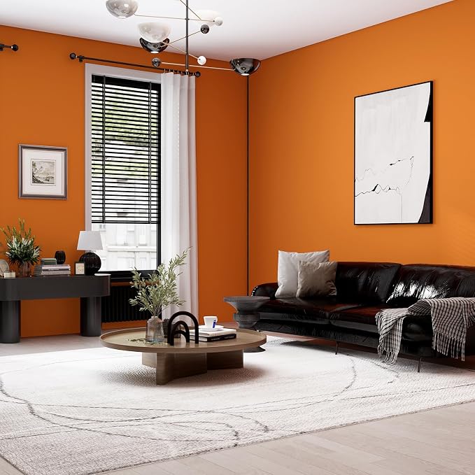 FUKU MON Vibrant Orange Peel and Stick Wallpaper 24" x 394" Solid Matte Contact - Image 2