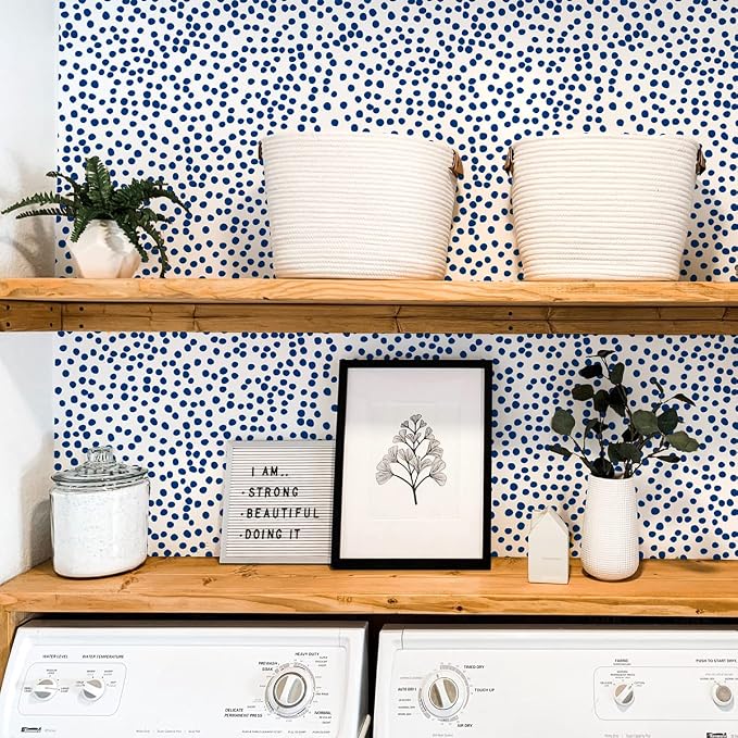 Jeweluck Blue Polka Dot Peel and Stick Wallpaper Blue and White Contact Paper - Image 7