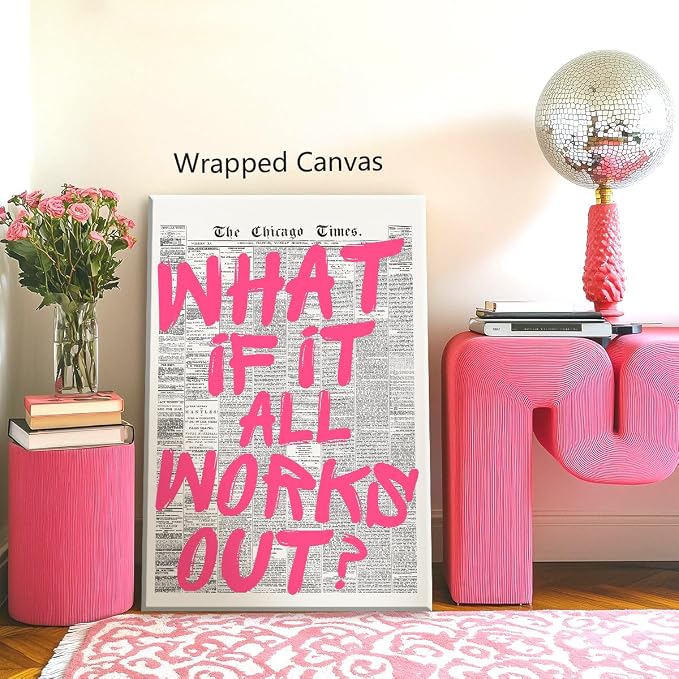 Pink What If It All Works Out Quote Poster, Vintage Black White Newspaper - Image 4