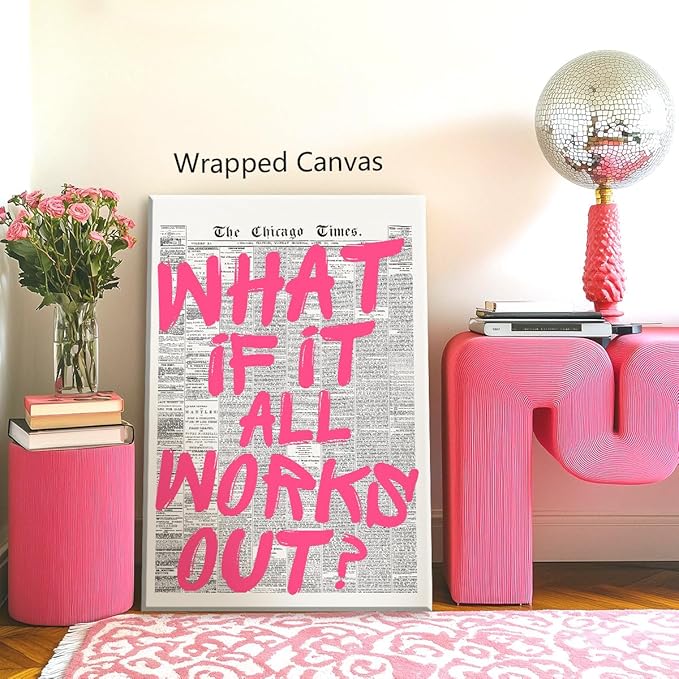 Pink What If It All Works Out Quote Poster, Vintage Black White Newspaper - Image 4
