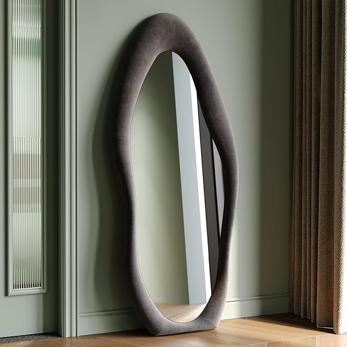 Honyee Full Length Mirror, Flannel Wrapped Wooden Frame Full Body Mirror by Honyee