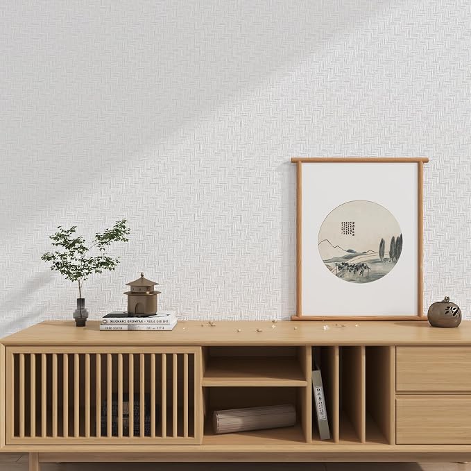 Haimin Fabric Wallpaper Textured Contact Paper Grasscloth Wallpaper Peel and - Image 2