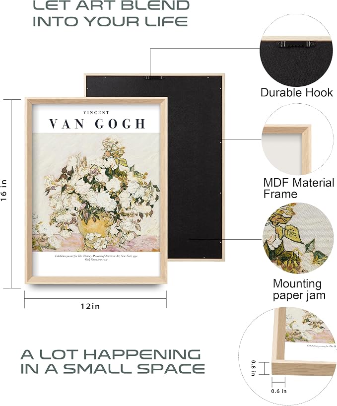 HesenDot Van Gogh High Framed Wall Art Set of 3, 12x16in Neutral Floral Canvas - Image 3